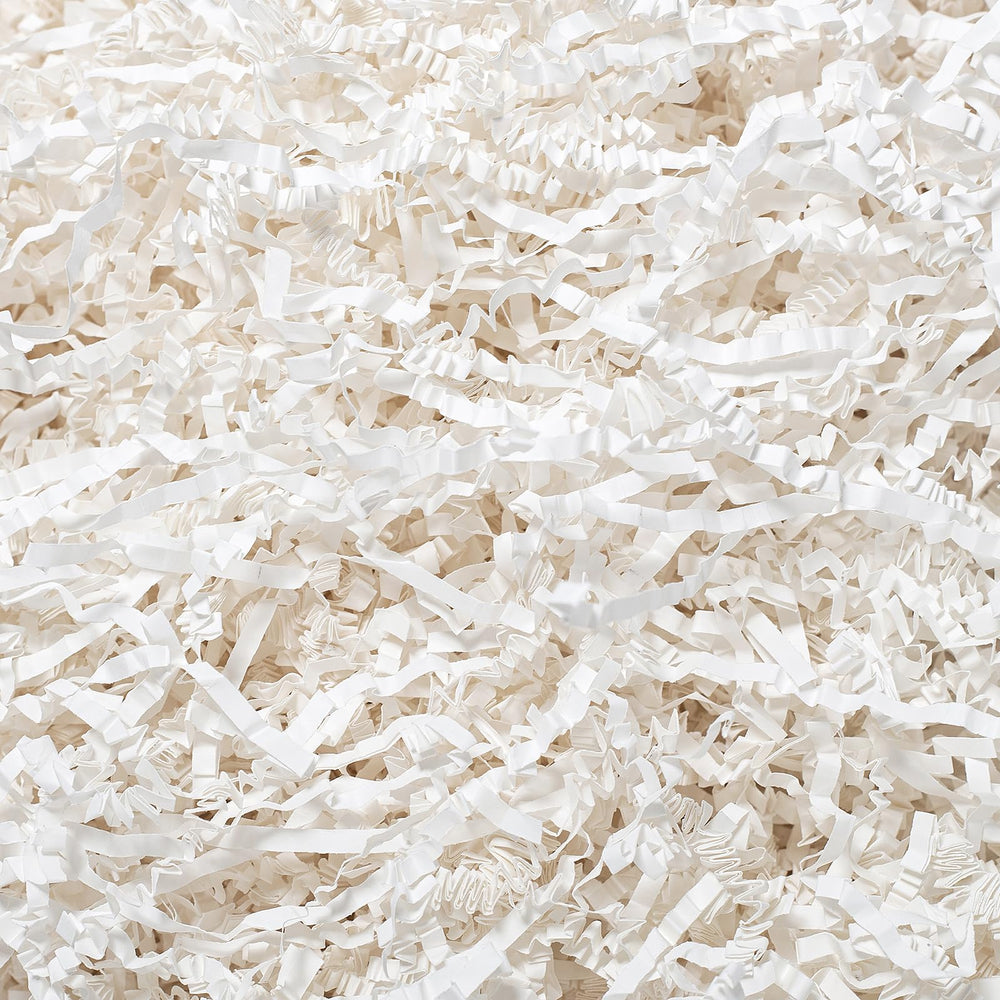 Wowxyz empaque frontal del papel rizado blanco mostrando cantidad y uso