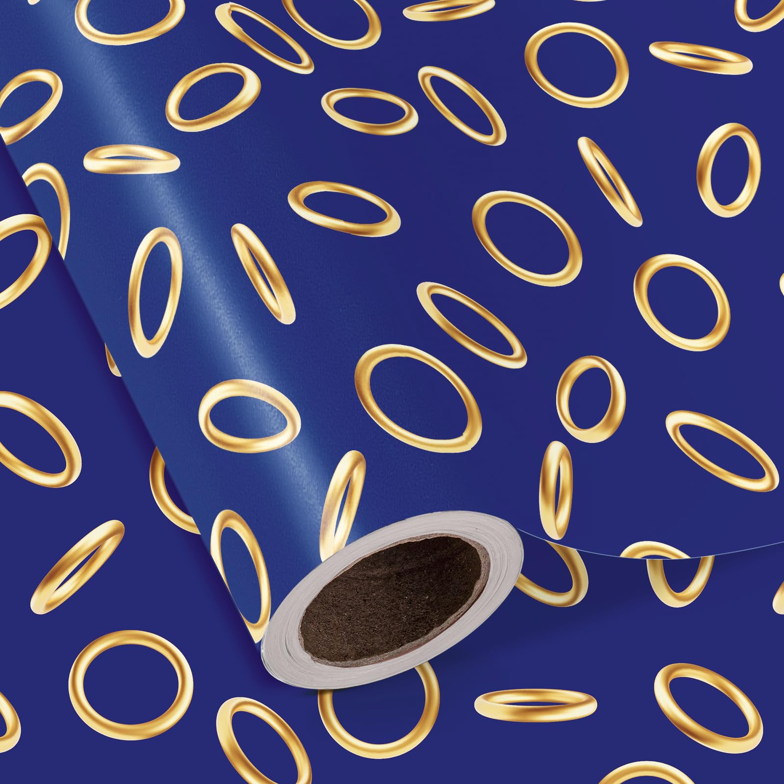 WRAPAHOLIC detalle de anillos dorados sobre azul, realza diseño temático