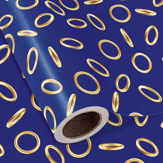 WRAPAHOLIC detalle de anillos dorados sobre azul, realza diseño temático