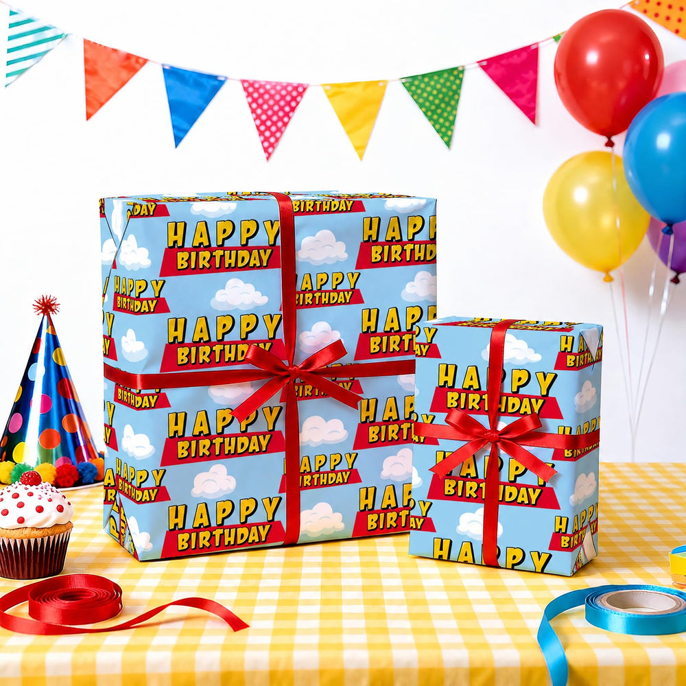 WRAPAHOLIC primer plano de letras y nubes que alegran los regalos