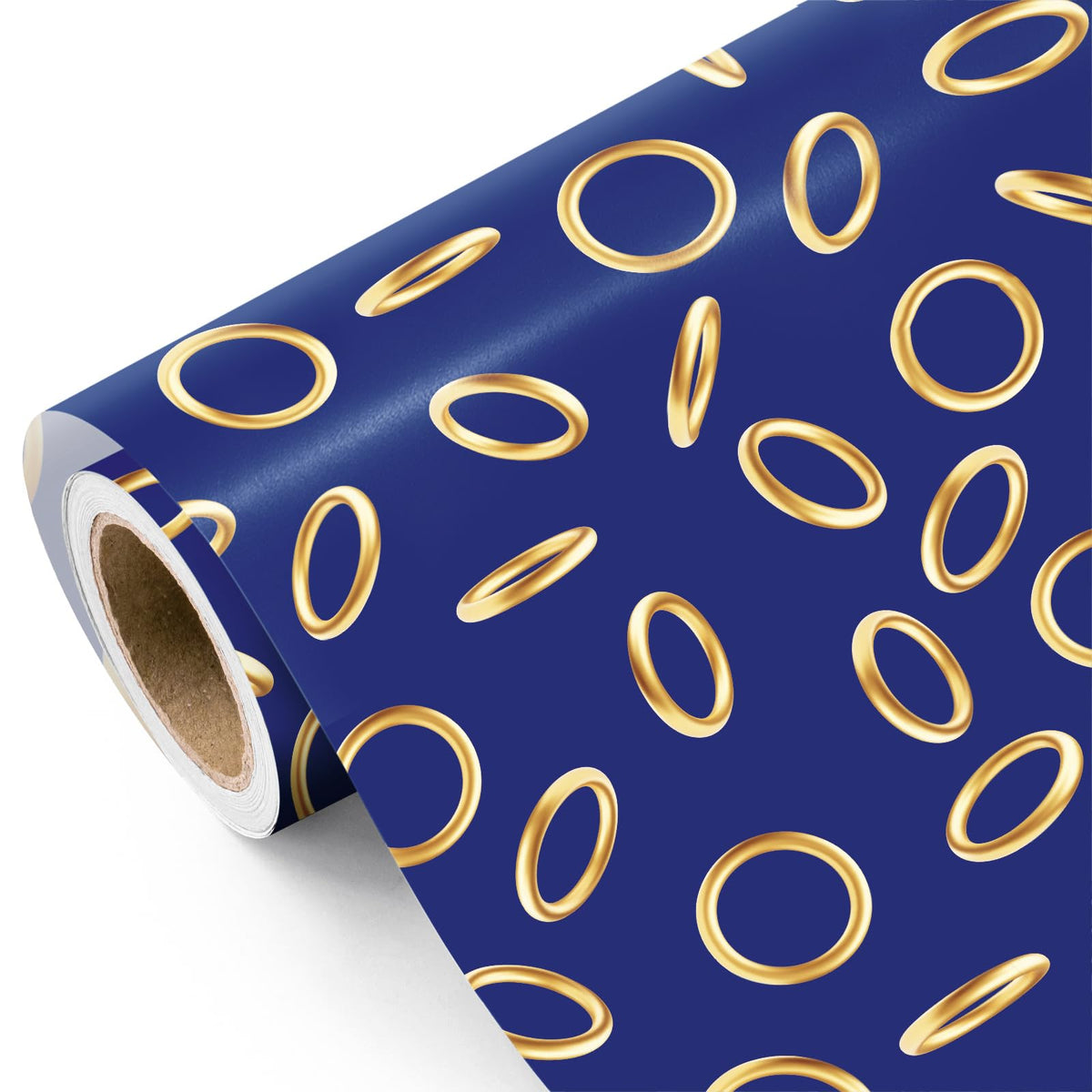 WRAPAHOLIC frente del rollo mostrando diseño azul y dorado, presenta regalo atractivo
