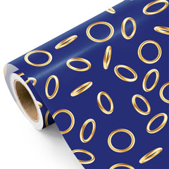 WRAPAHOLIC frente del rollo mostrando diseño azul y dorado, presenta regalo atractivo