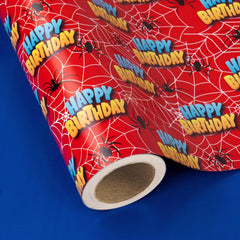WRAPAHOLIC frontal del rollo con diseño de arañas y "Happy Birthday", presenta opción festiva