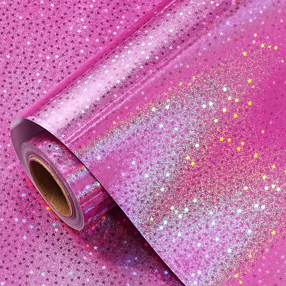 WRAPAHOLIC vista frontal del rollo rosa con estrellas, aporta brillo festivo