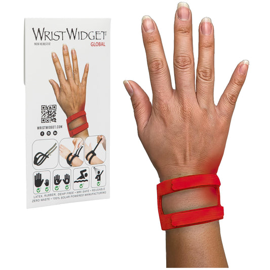 WristWidget frontal mostrando ajuste ambidiestro y soporte visible