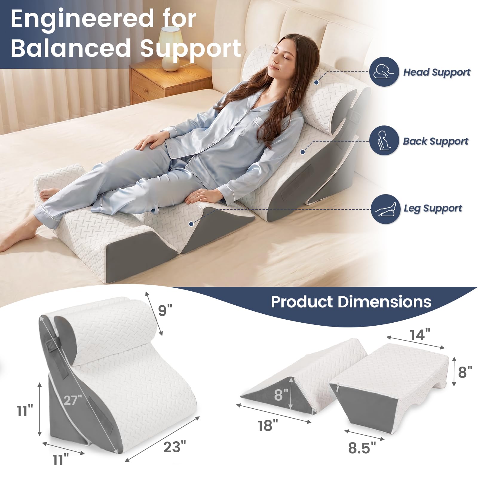 WSOFRLAC cuñas colocadas frontalmente mostrando inclinaciones ergonómicas para soporte
