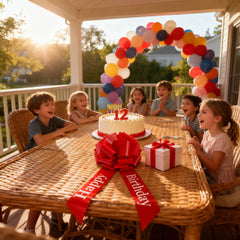 WSSCKSCR lazo en mesa de fiesta añadiendo decoración festiva