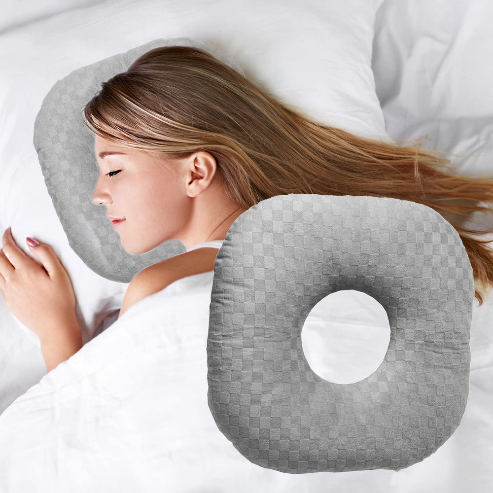 Wuronsa almohada frontal mostrando diseño y agujero para comodidad