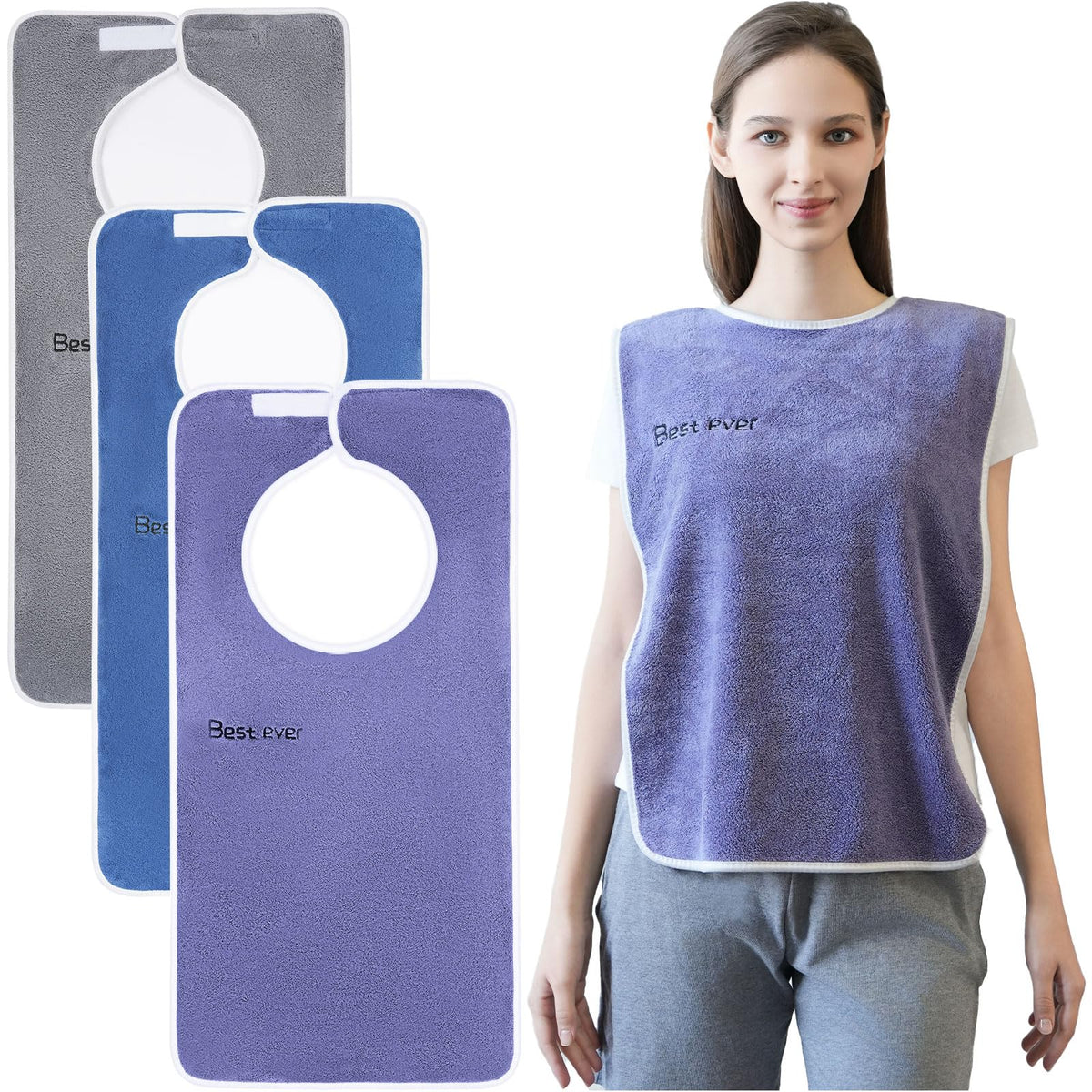 Wuwahold vista frontal pack de tres baberos, protección amplia