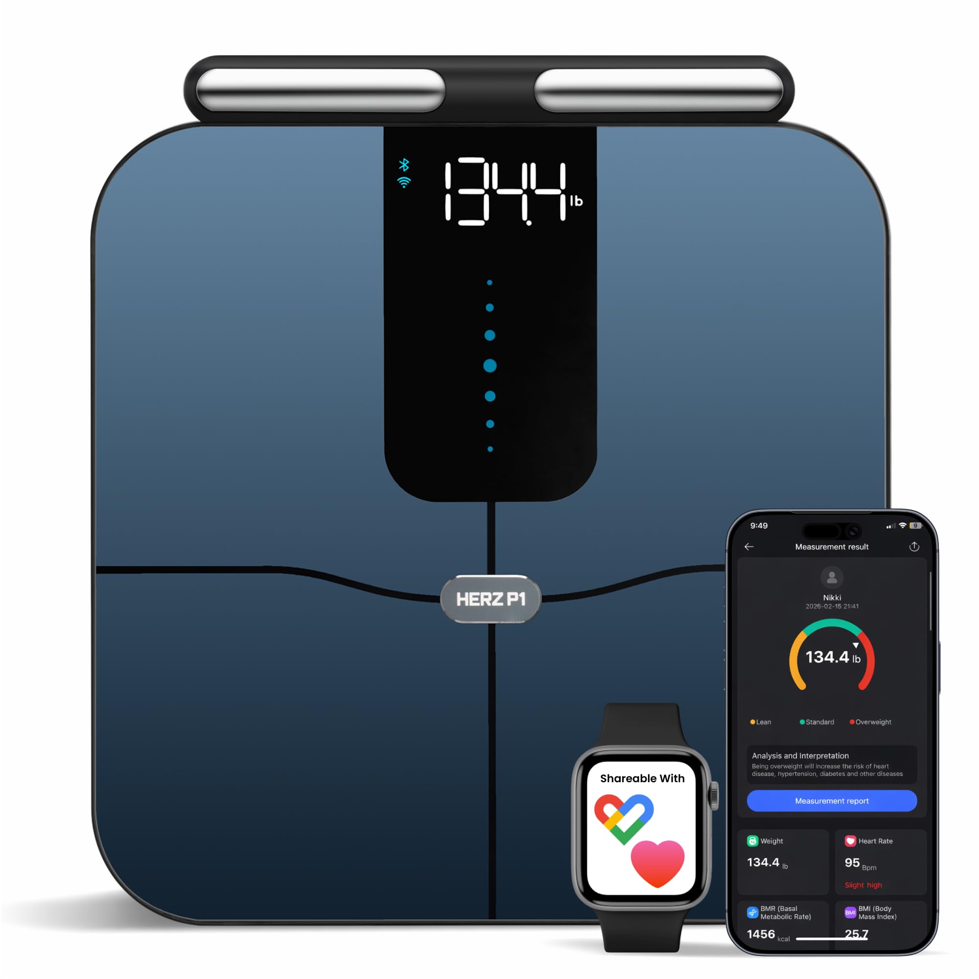 WuzuTech Herz P1 app en móvil mostrando gráficas y progreso