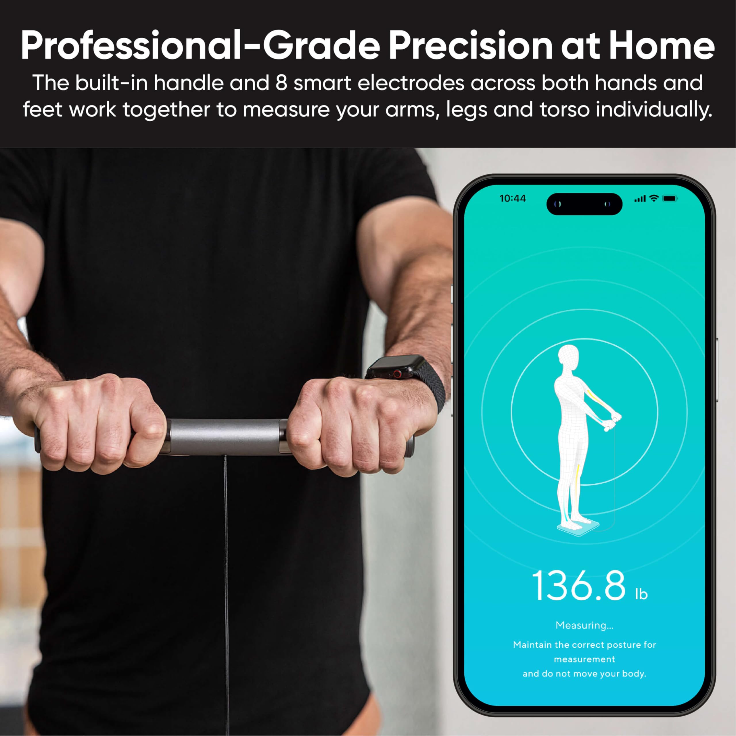 WYZE SCALE pantalla en uso mostrando medidas, facilita ver resultados sin app