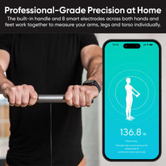 WYZE SCALE pantalla en uso mostrando medidas, facilita ver resultados sin app