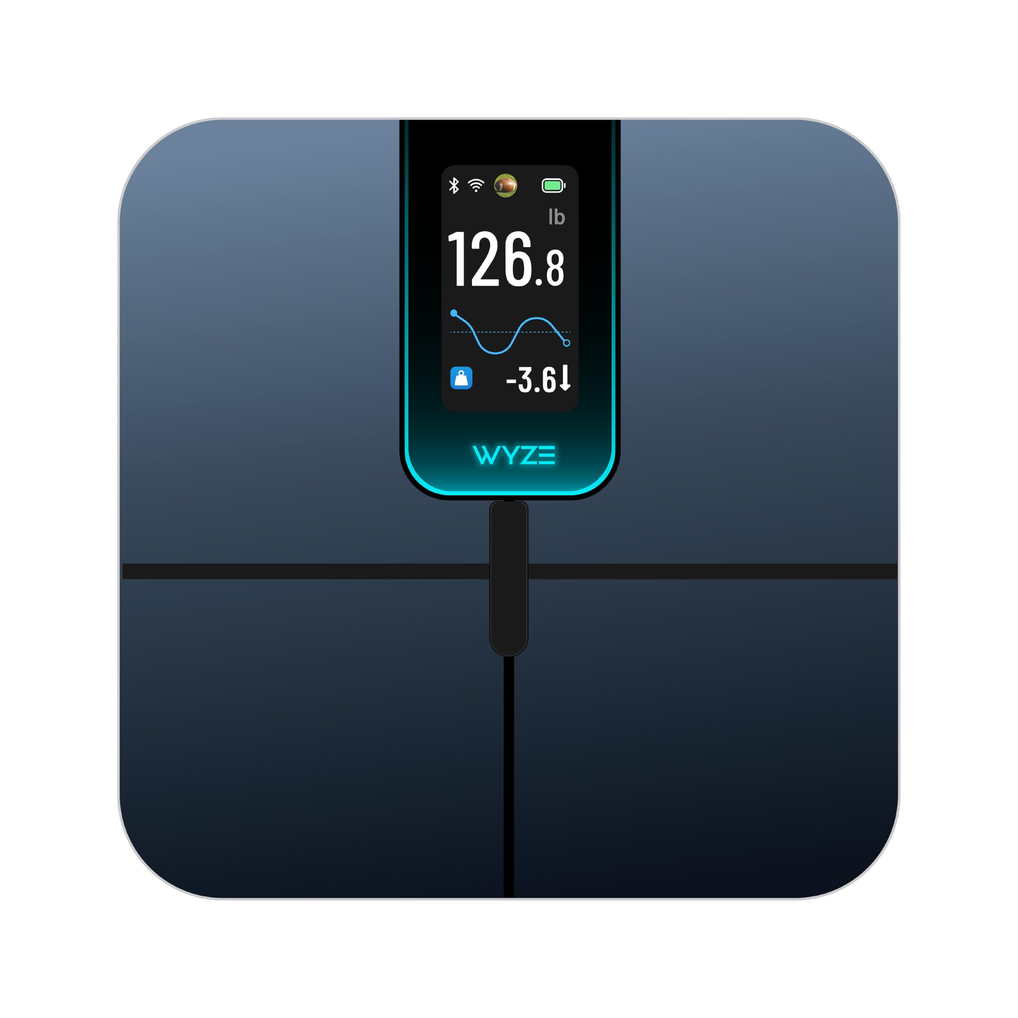 Wyze SCALE vista frontal con pantalla grande y lectura clara
