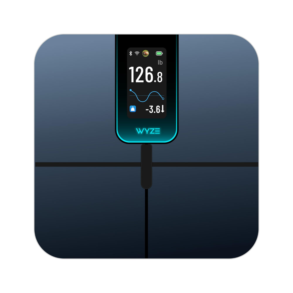 Wyze SCALE vista frontal con pantalla grande y lectura clara