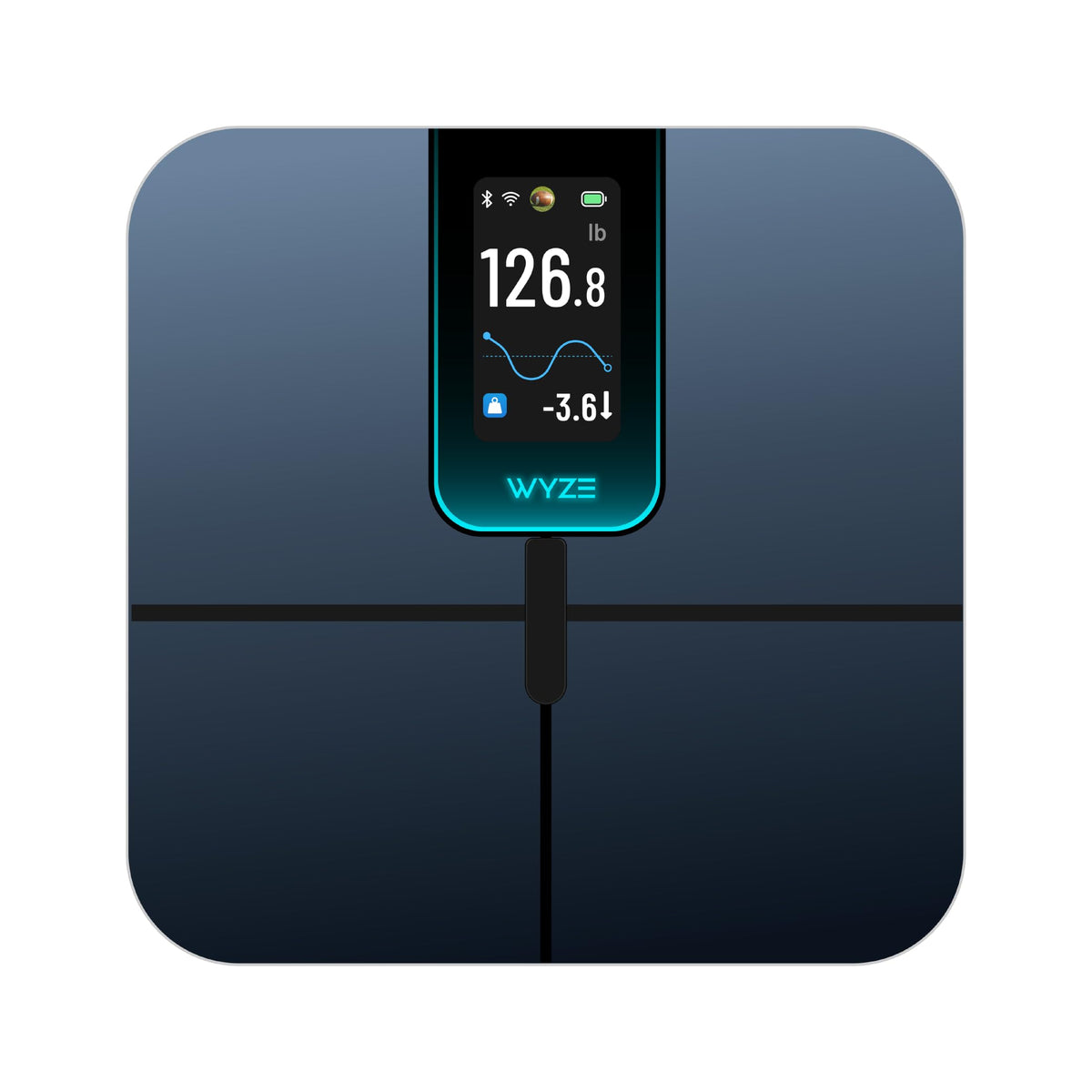 Wyze SCALE vista frontal con pantalla grande y lectura clara