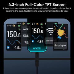 WYZE SCALE pantalla de 4.3 pulgadas mostrando métricas claras