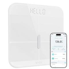 Wyze Smart Scale X vista frontal blanca mostrando diseño elegante y lectura clara