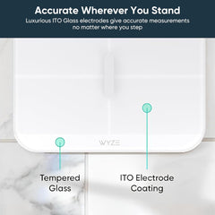 Wyze Smart Scale X superficie de vidrio ITO mostrando acabado preciso y durable