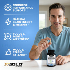 Envase abierto con cápsulas X Gold Health listo para uso diario y conveniencia