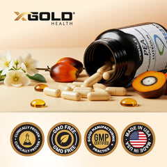 X Gold Health caja abierta con blister y frasco, embalaje listo para uso diario