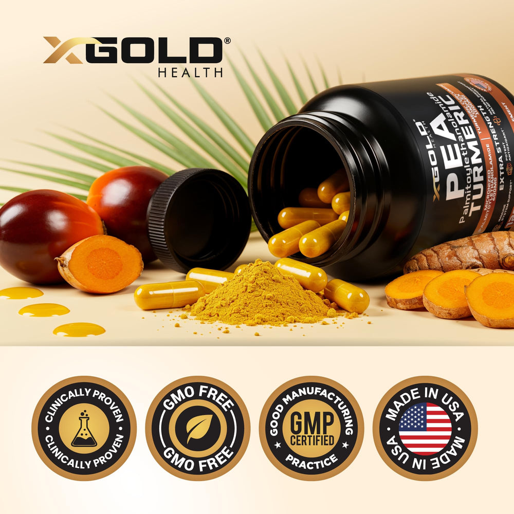 X Gold Health frasco abierto con cápsulas, lista para integración en rutina