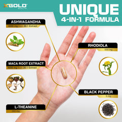 X Gold Health cápsulas en mano para comparar tamaño y dosis fácil de tomar