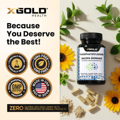 Etiqueta de X Gold Health con información nutricional y garantía GMP visible
