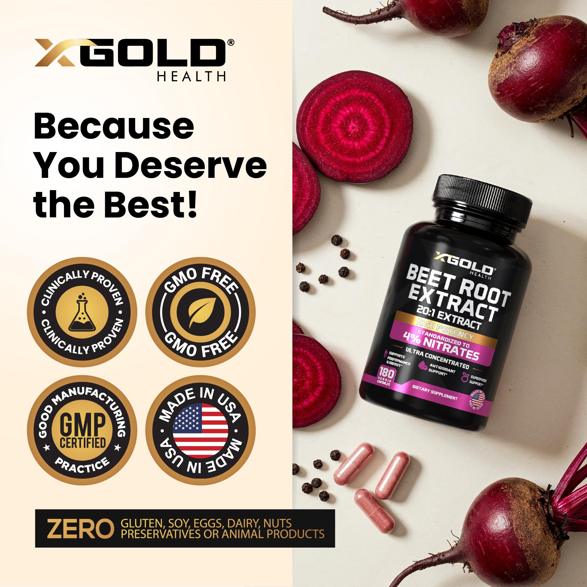 X Gold Health etiqueta con información de nitratos y pruebas de laboratorio