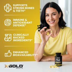 Ingredientes botánicos (saúco, cúrcuma, jengibre) de X Gold Health indicando origen natural