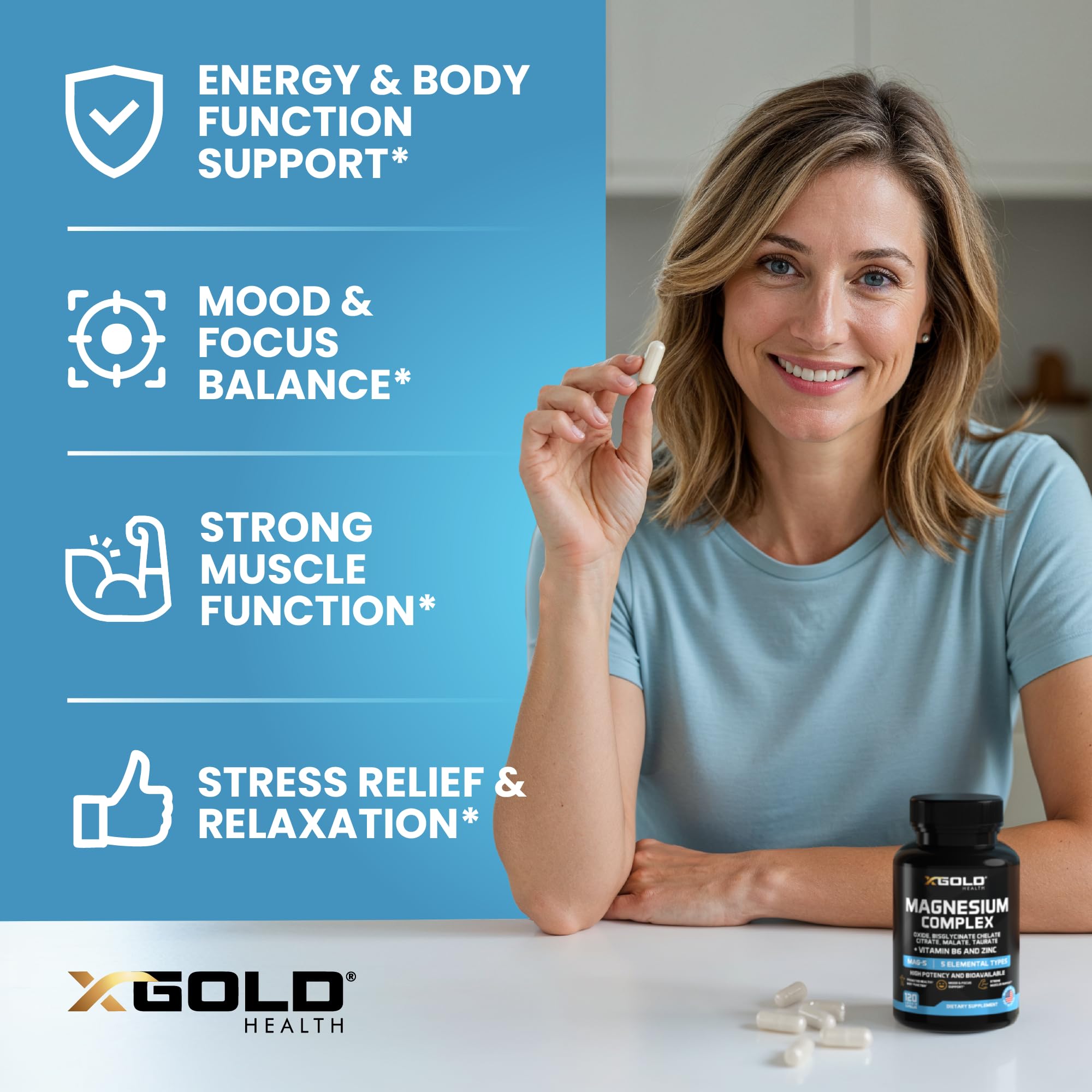 Etiqueta de X Gold Health con lista de ingredientes y certificaciones visibles para transparencia