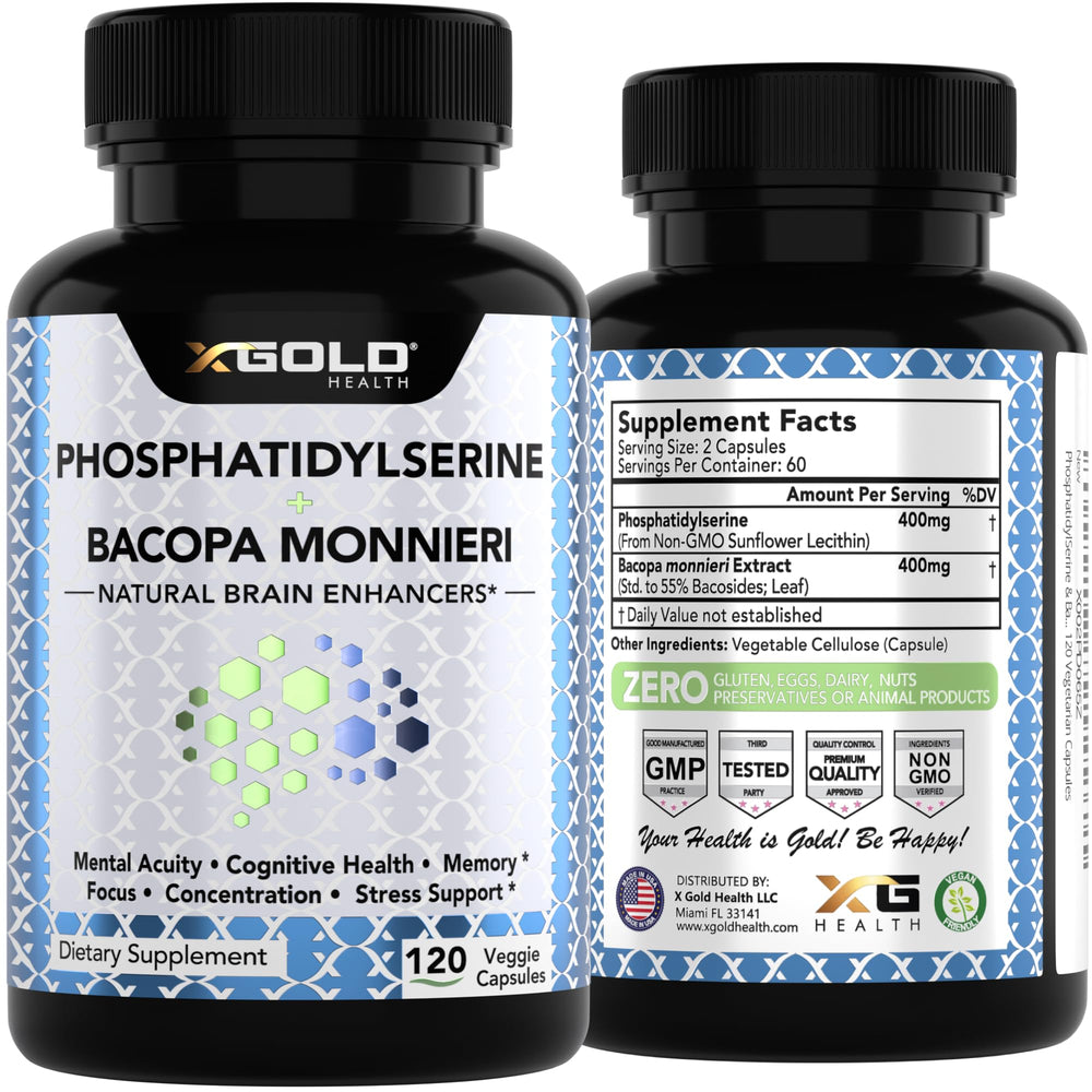 Ingredientes clave X Gold Health lecitina de girasol y Bacopa monnieri resaltados