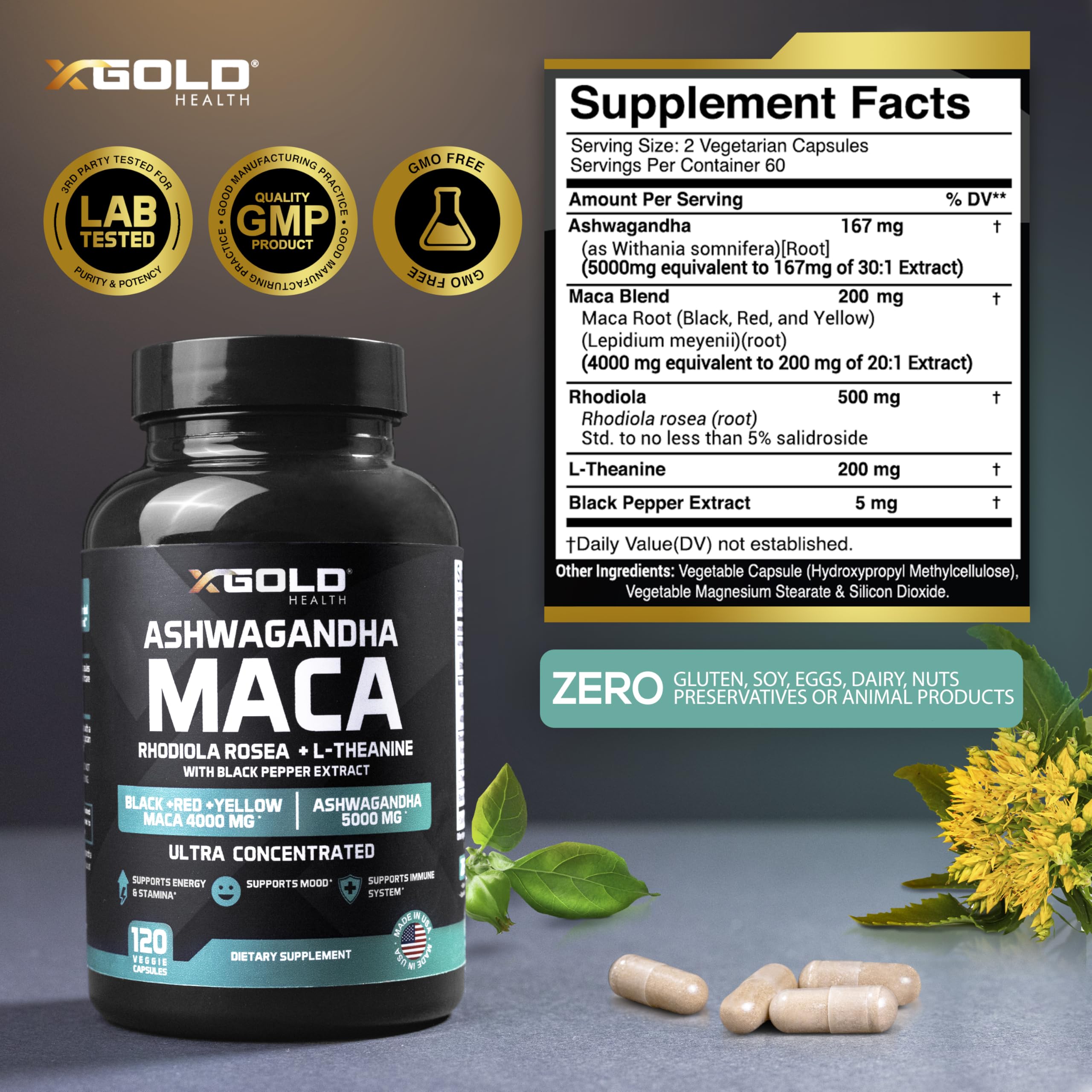 X Gold Health raíces de maca negra roja amarilla como mezcla natural energizante