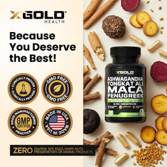 X Gold Health presentación de raíces y semillas que componen la fórmula
