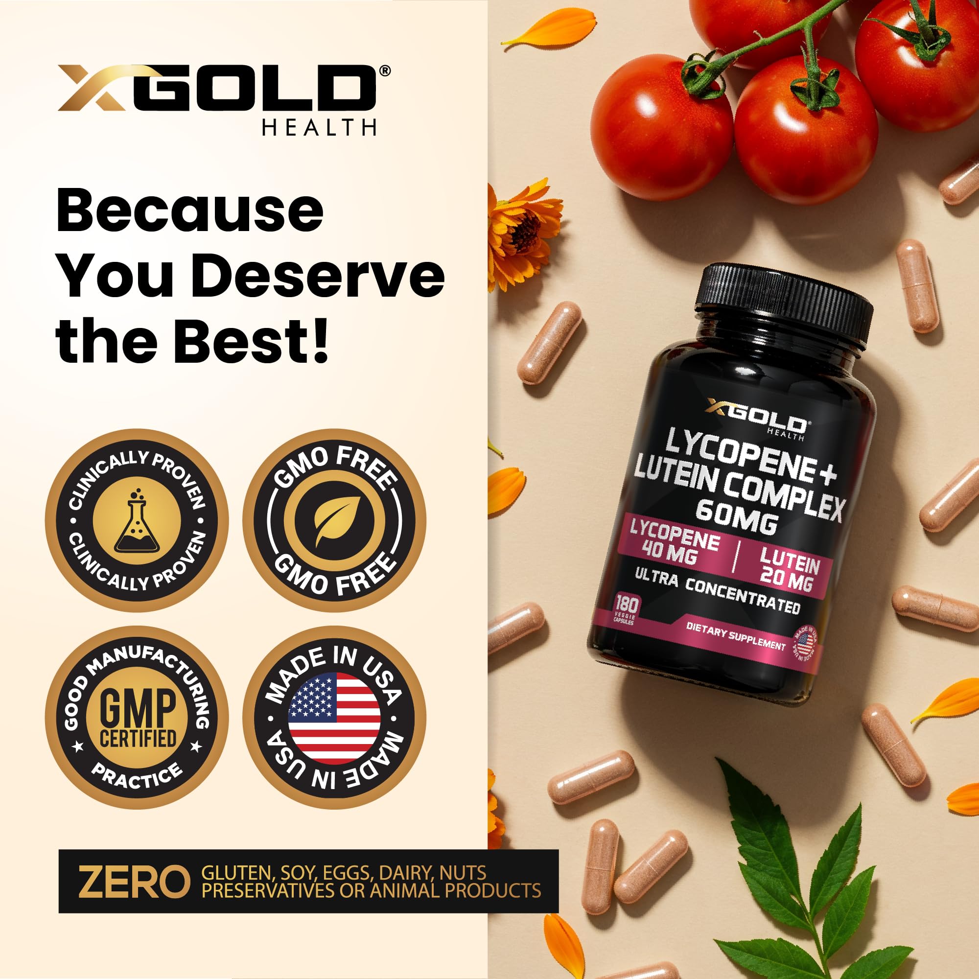X Gold Health botella junto a objetos para comparar tamaño y duración
