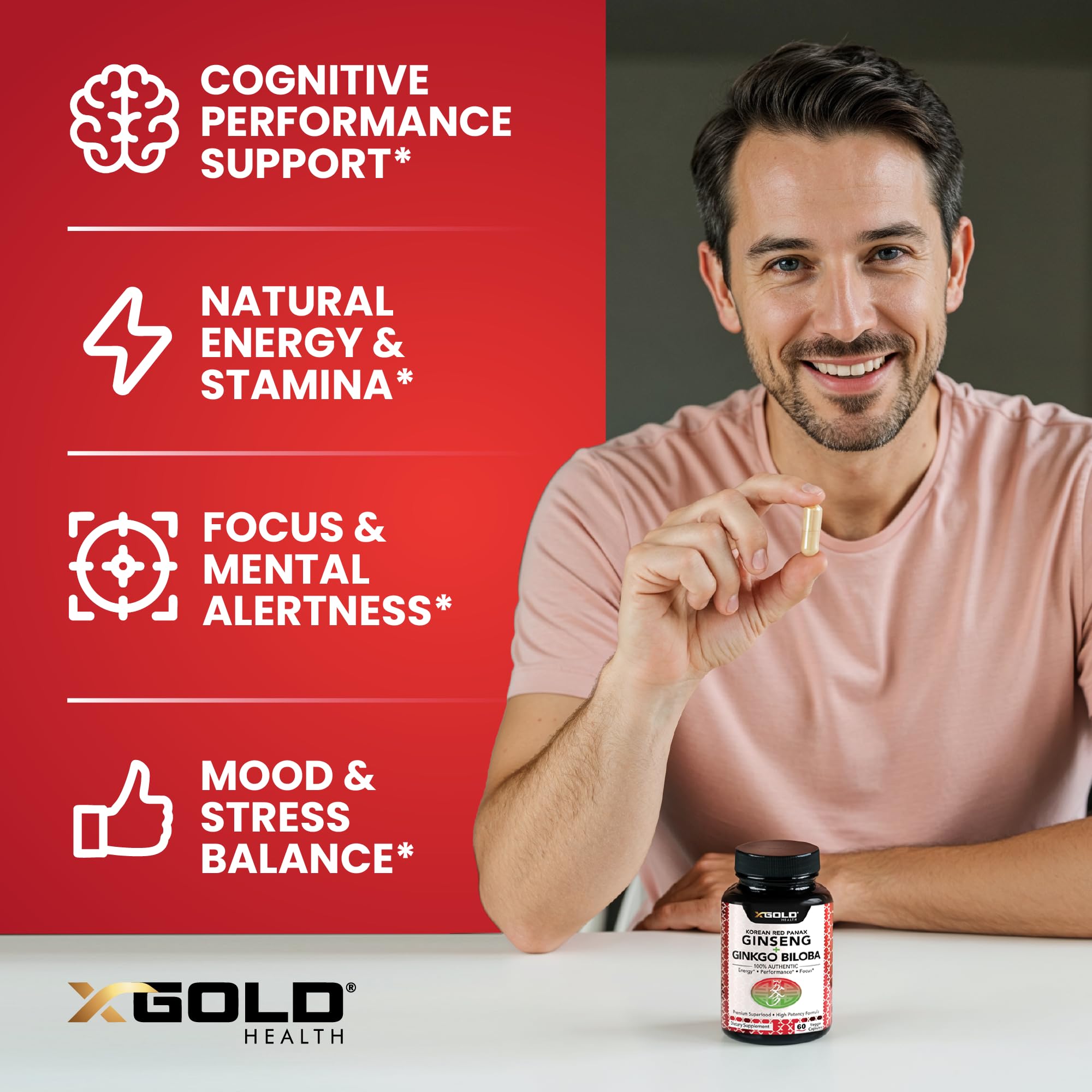 X Gold Health polvo de extracto en primer plano, potencia visible