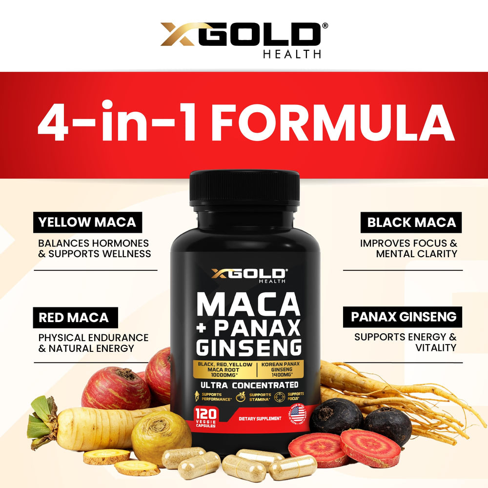 X Gold Health textura del extracto de maca y ginseng para pureza visual