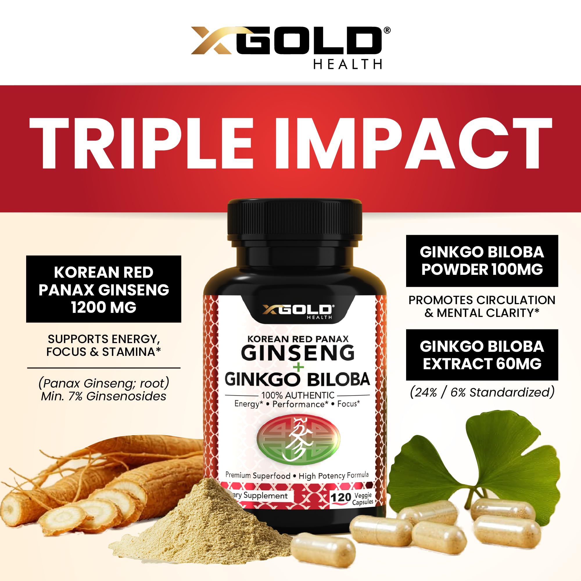 X Gold Health polvo de ginseng detalle que sugiere pureza y potencia