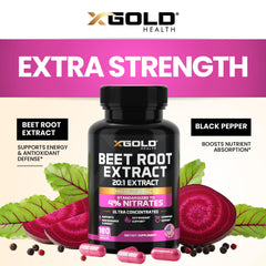 X Gold Health polvo de remolacha concentrado enfatizando potencia