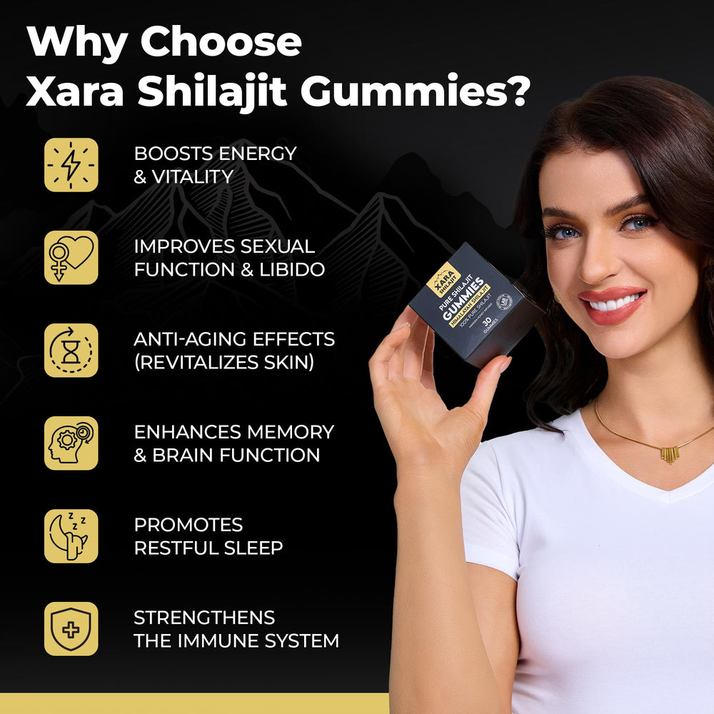 Xara Shilajit etiqueta informativa con lista de minerales y beneficios