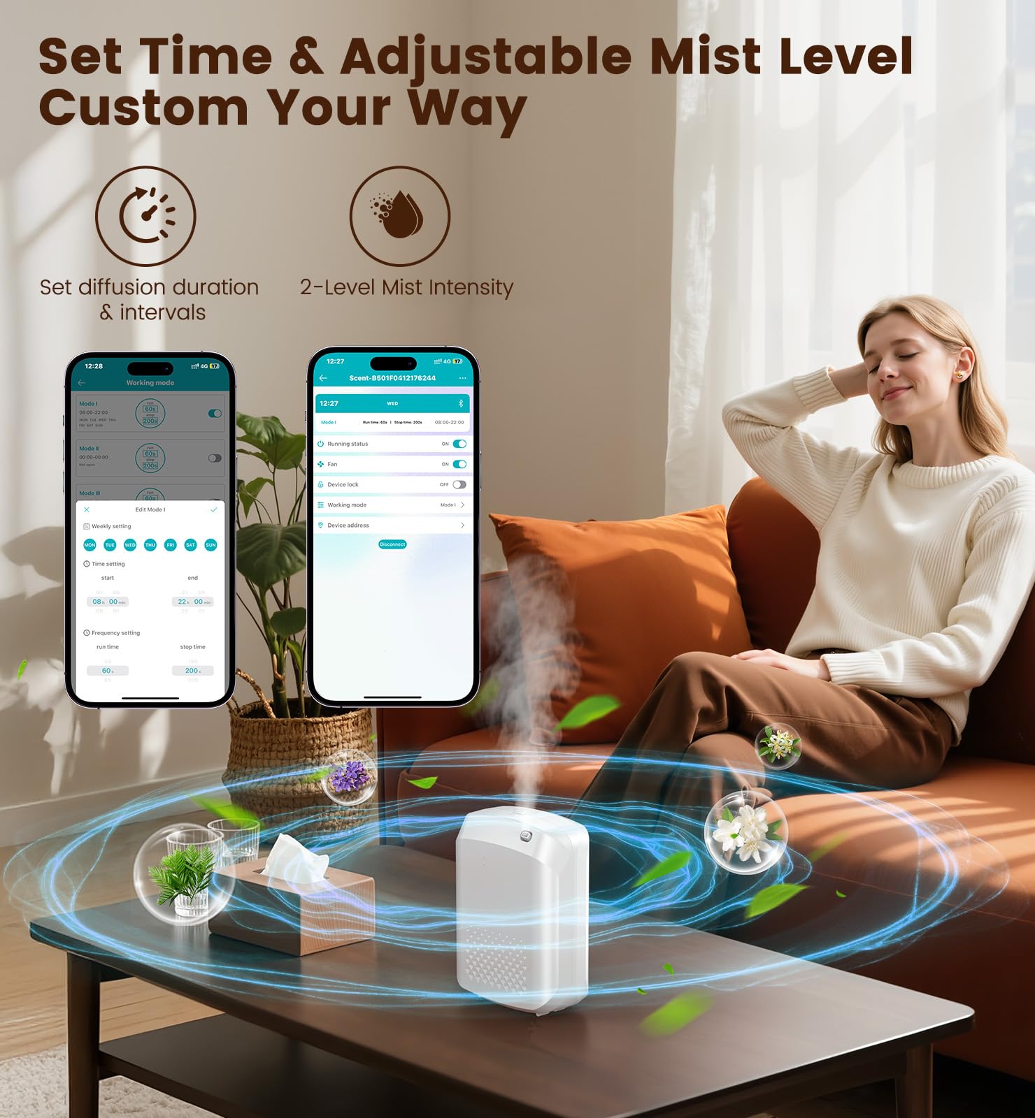 XEITIN panel táctil con controles fáciles para personalizar aroma