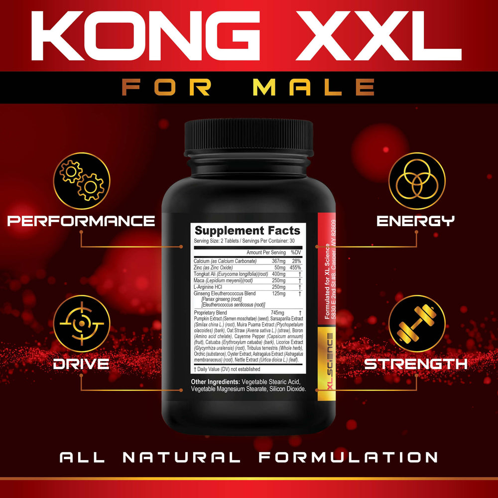 XL Science Kong XXL frasco sostenido en mano para comparar escala y dosis