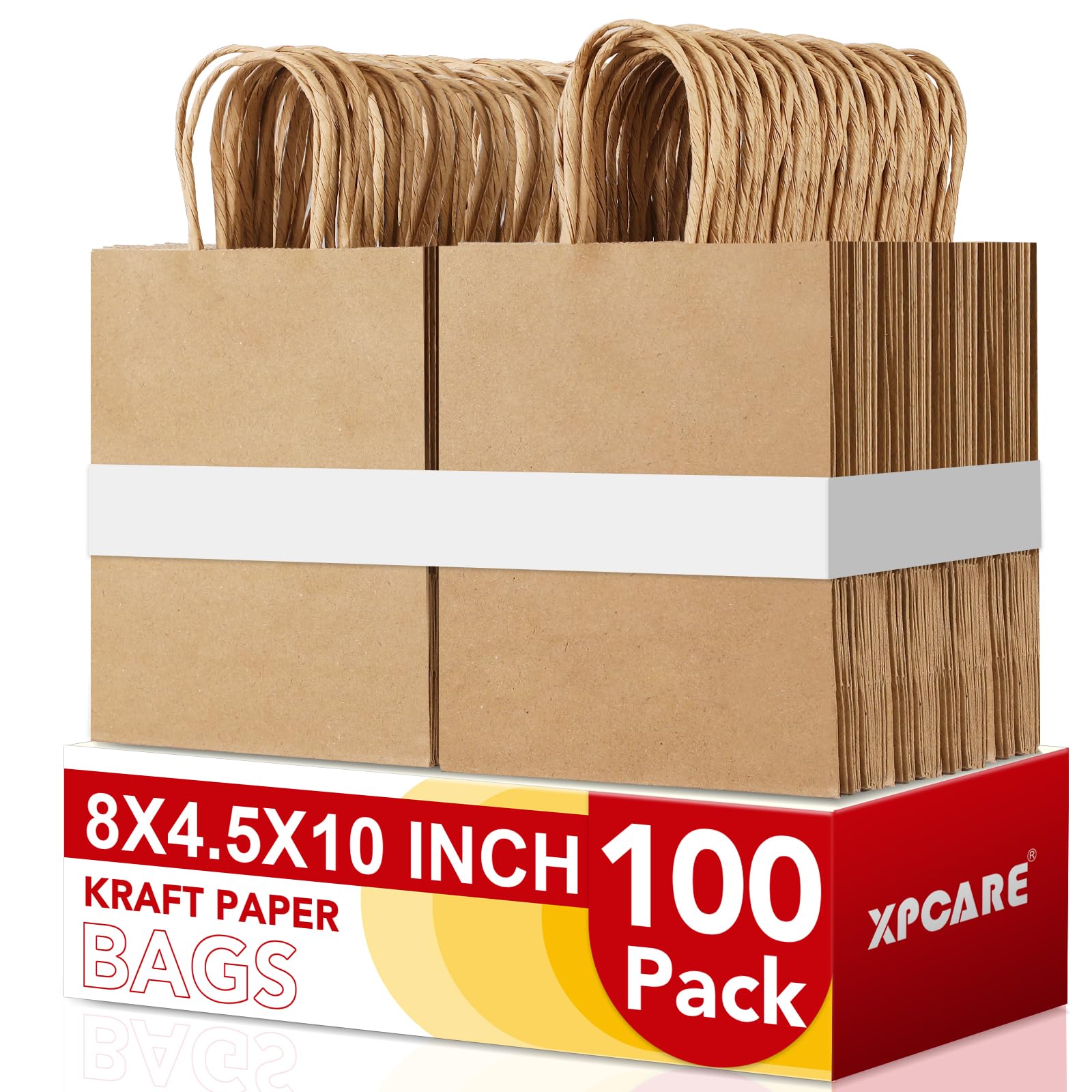 XPCARE frente del paquete de 100 bolsas kraft mostrando cantidad y acabado natural