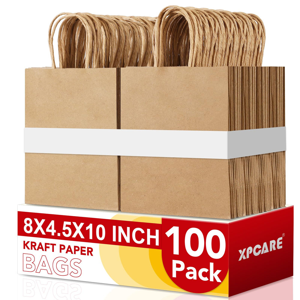 XPCARE frente del paquete de 100 bolsas kraft mostrando cantidad y acabado natural