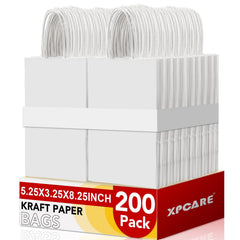 XPCARE frente del paquete de 200 bolsas blancas mostrando cantidad y asa, ideal para comercios