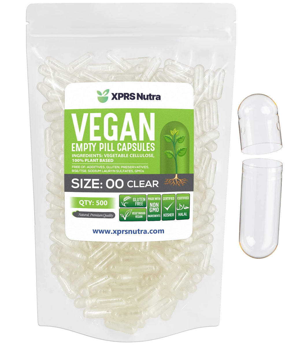 XPRS Nutra caja frontal mostrando 500 cápsulas y beneficios veganos