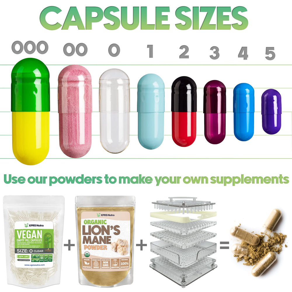 XPRS Nutra cápsulas transparentes junto a polvo para visual de relleno