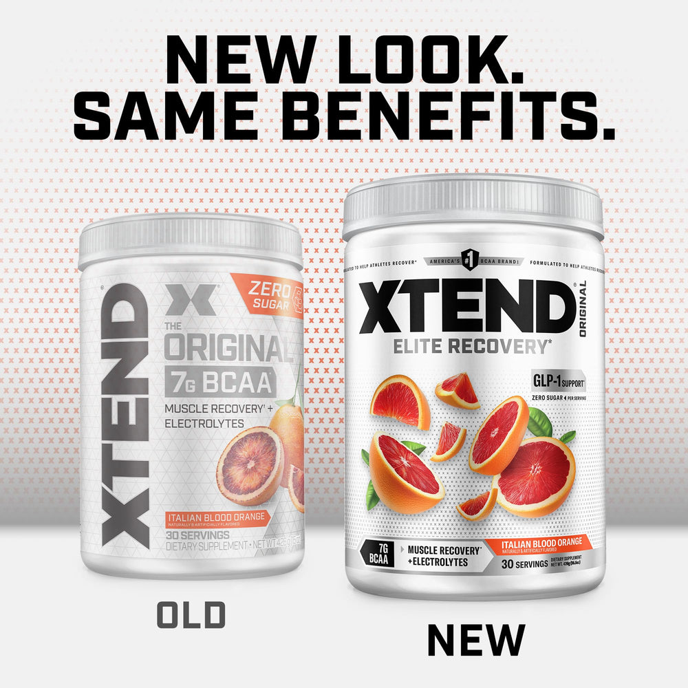 Xtend envase abierto con cucharada que ilustra la cantidad por toma