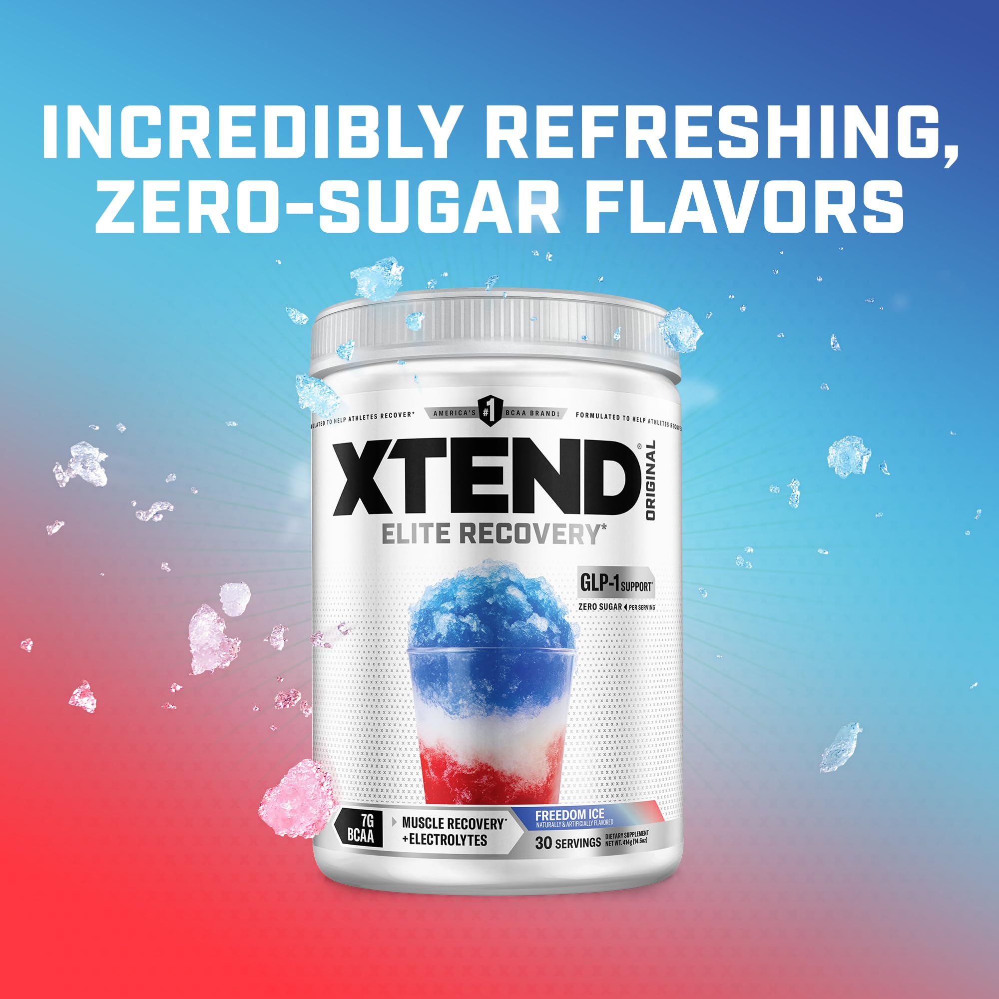 Xtend etiqueta nutricional enfocada mostrando BCAA, L‑Glutamina y electrolitos