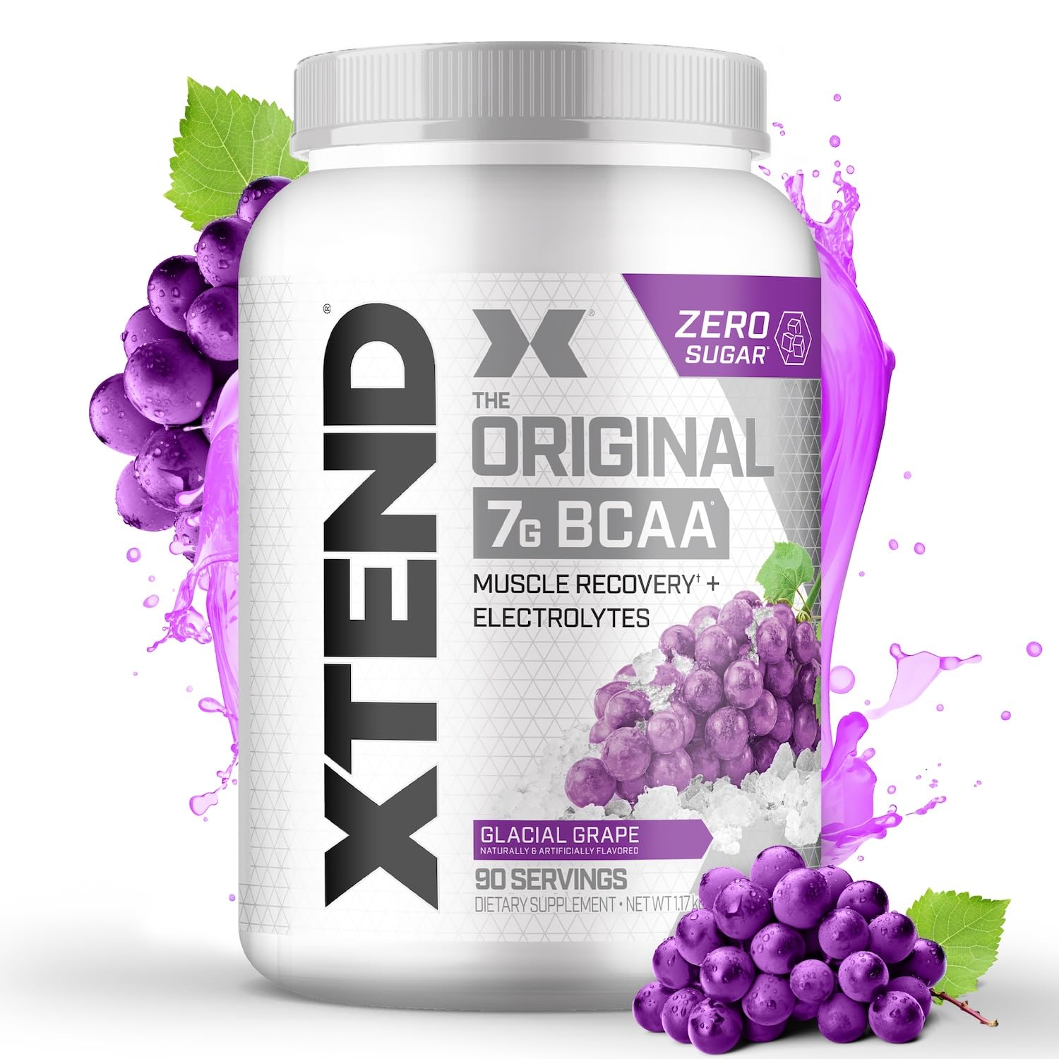 Xtend envase frontal uva glacial mostrando diseño y cantidad beneficios visuales