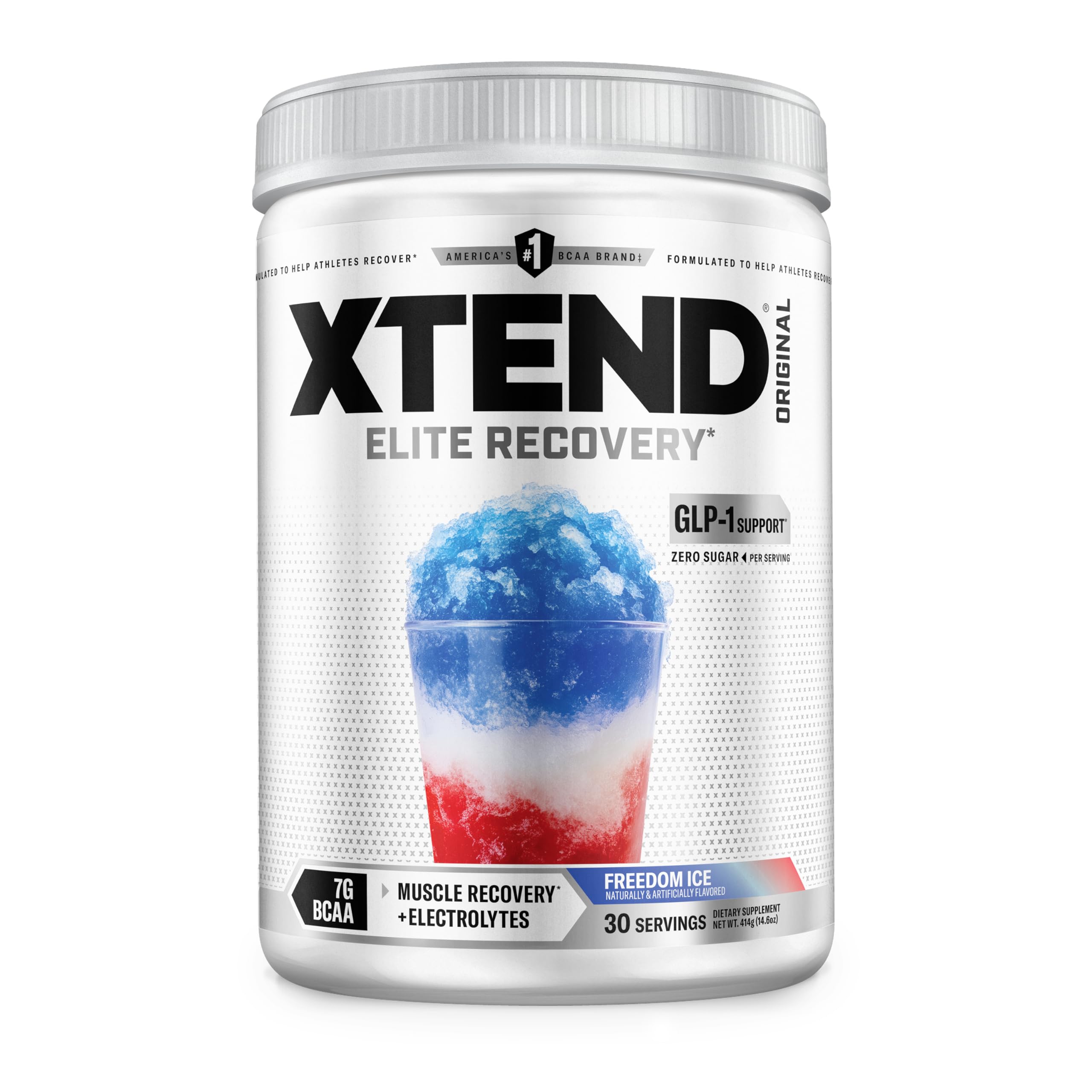 Xtend envase frontal mostrando diseño y 7 g BCAA para confianza